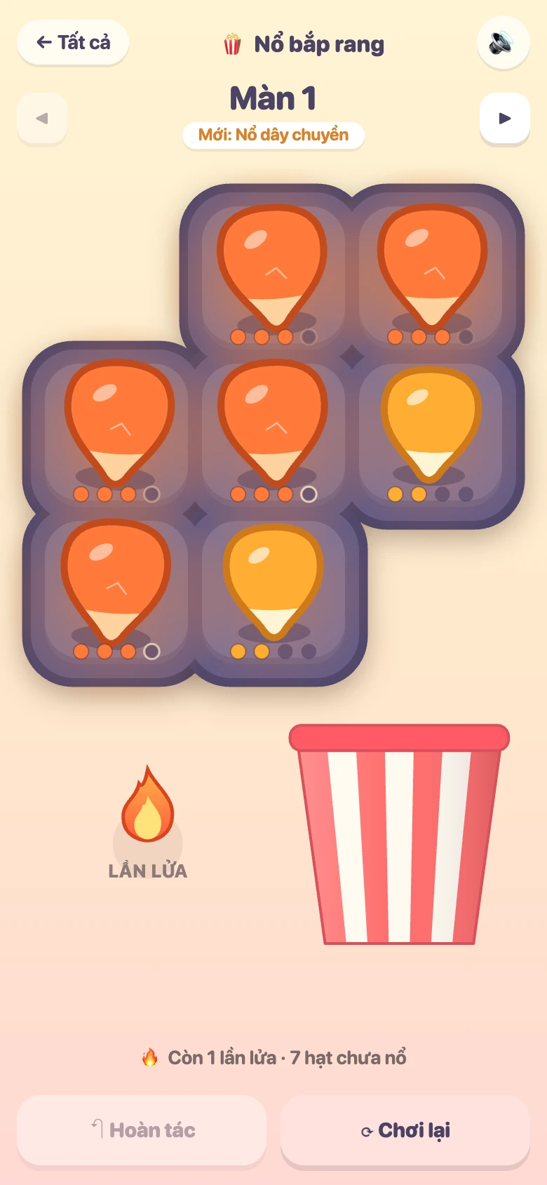Level 1, one tap pops the whole board